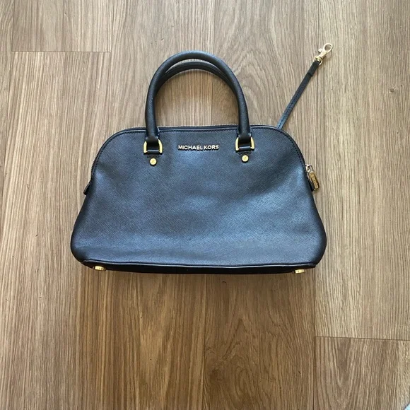 Michael Kors Black Saffiano Leather Satchel Bag Gold Hardware - Picture 12 of 16